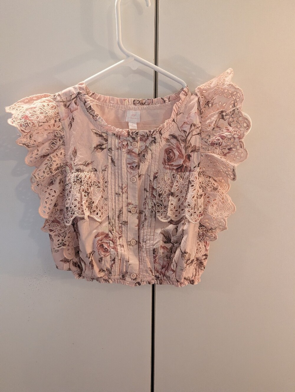 Gap + Love Shack Fancy Girls M8/9 Floral Lace Ruffle Crop Top - Pink